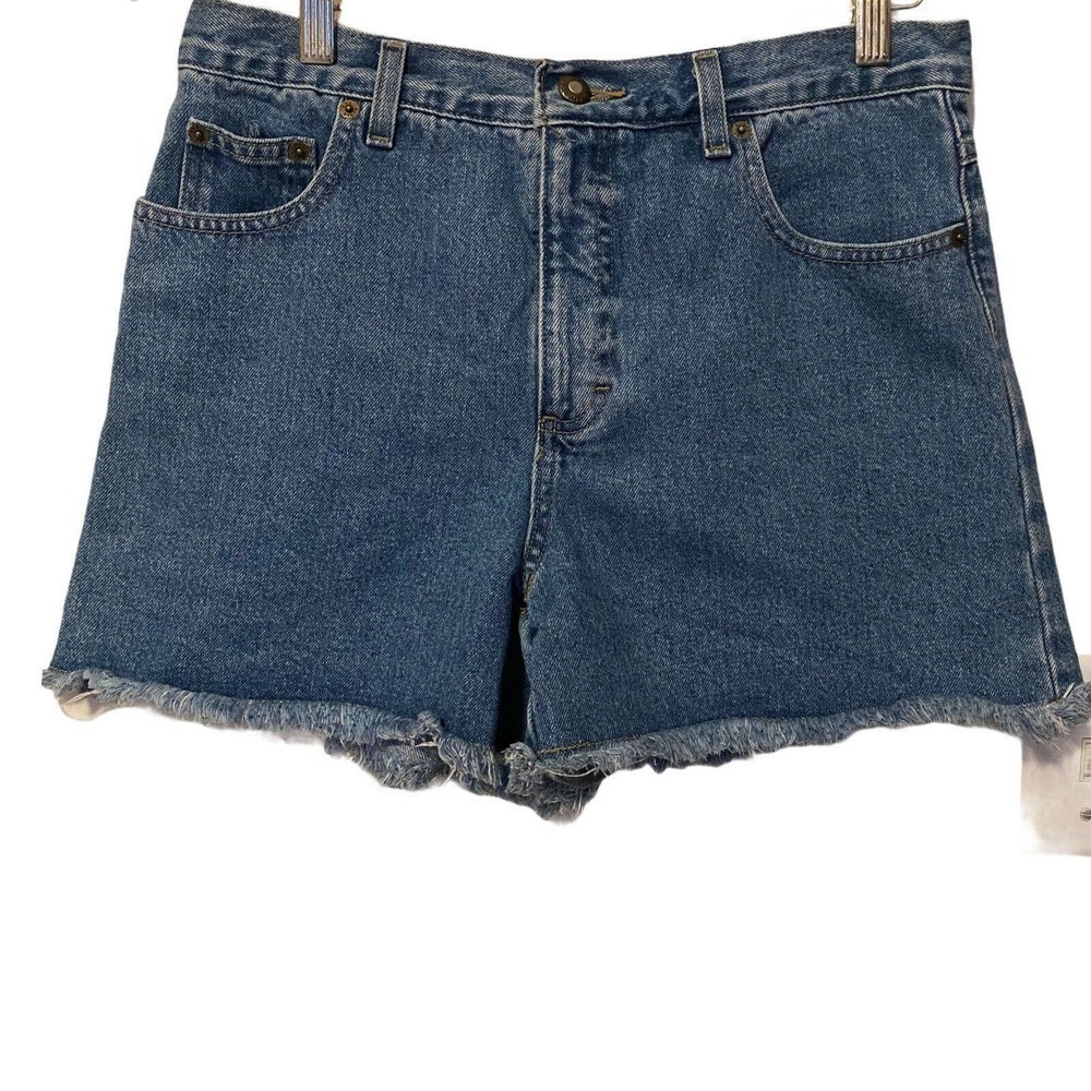 Vintage Bugle Boy Size 8 Women's Blue Frayed Shorts High Waisted Frayed Cut-off